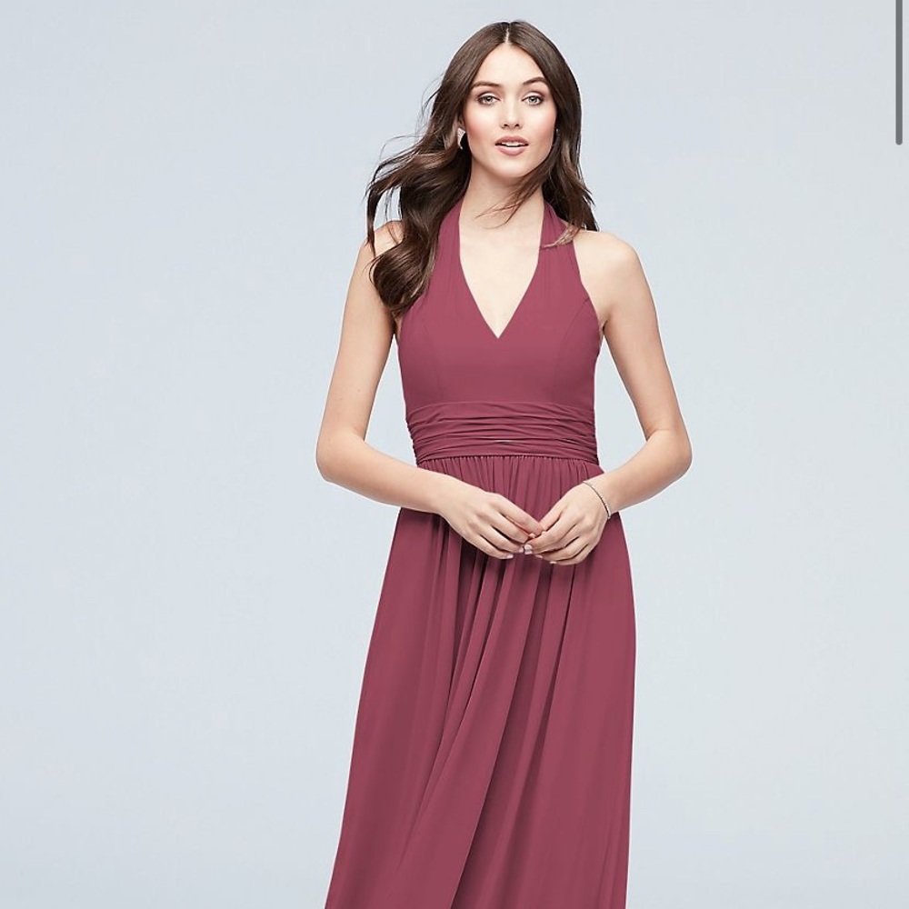 Halter Ruched Waist Georgette Bridesmaid Dress